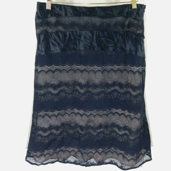 tibi Scalloped Lace Satin Striped A-Line Skirt - Picture 1 of 3